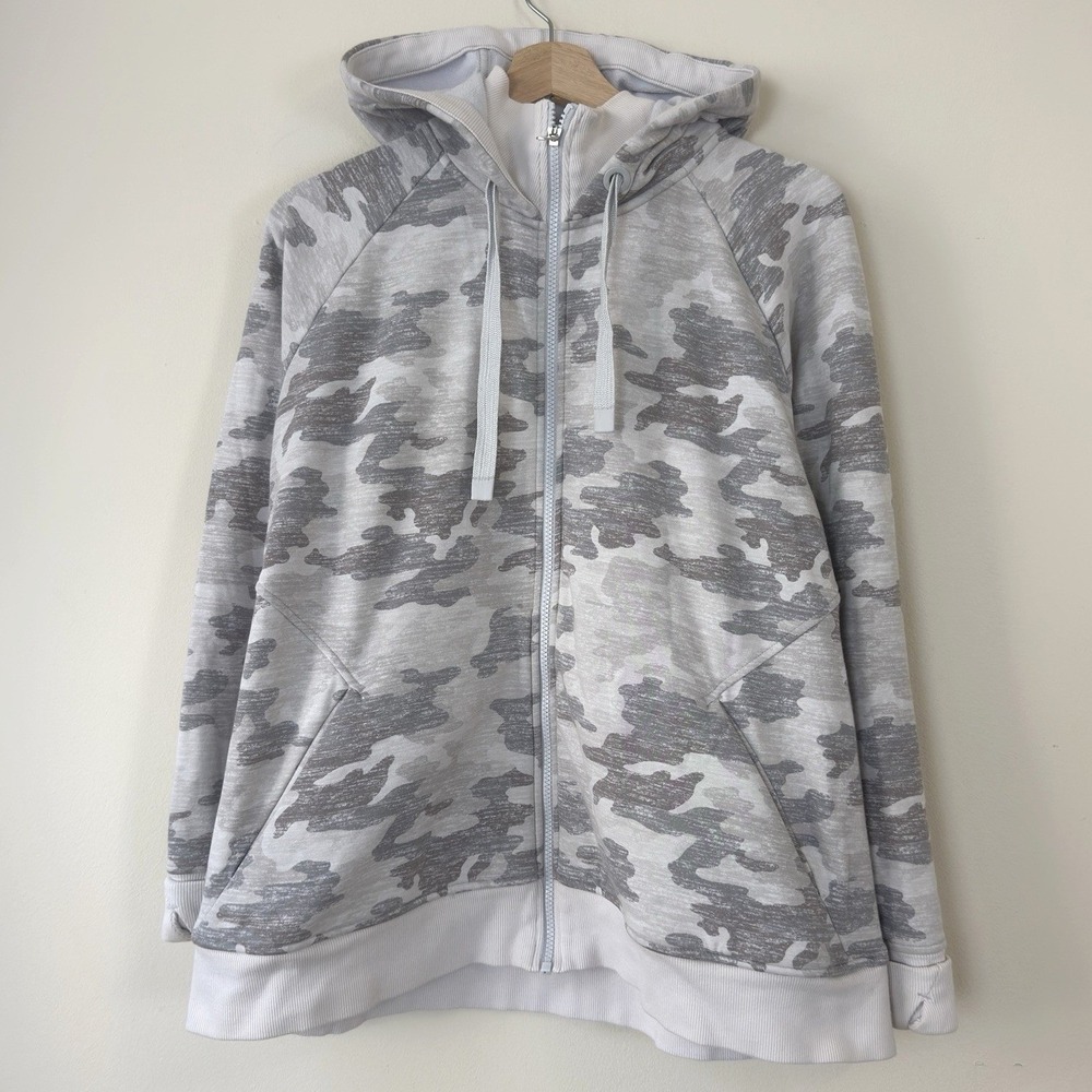 Athleta White Grey Camouflage Yoga Workout Zip Up Hoodie - XL